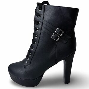 Foremode Black Lace Up Platform Ankle Boots Womens Size 10 Stiletto Heel